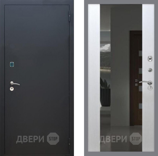 Входная металлическая Дверь Рекс (REX) 1A Черный Муар СБ-16 с Зеркалом Лиственница беж в Звенигород