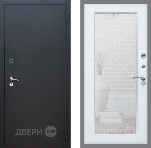 Входная металлическая Дверь Рекс (REX) 1A Черный Муар Зеркало Пастораль Белый ясень в Звенигород