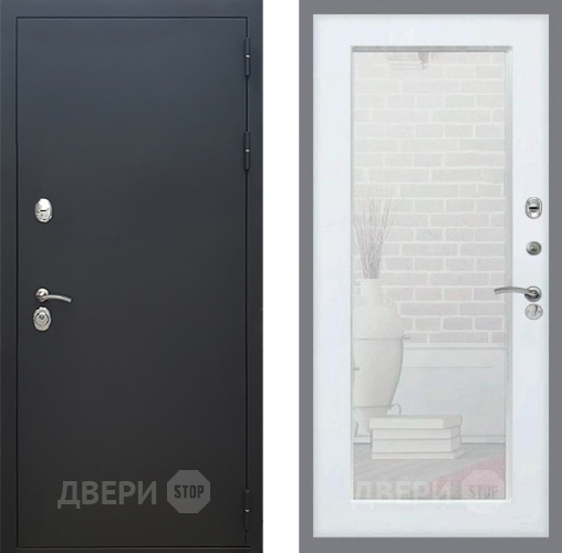 Входная металлическая Дверь Рекс (REX) 5 Черный Муар Зеркало Пастораль Белый ясень в Звенигород