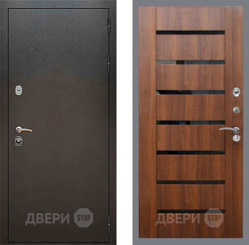 Входная металлическая Дверь Рекс (REX) 5 Серебро Антик СБ-14 стекло черное Орех бренди в Звенигород