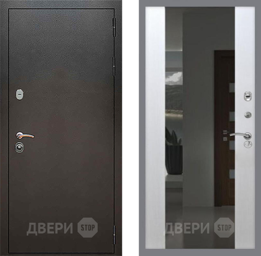 Входная металлическая Дверь Рекс (REX) 5 Серебро Антик СБ-16 с Зеркалом Лиственница беж в Звенигород