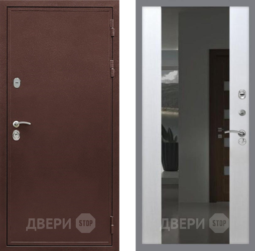 Входная металлическая Дверь Рекс (REX) 5 металл 3 мм СБ-16 Зеркало Белый ясень в Звенигород